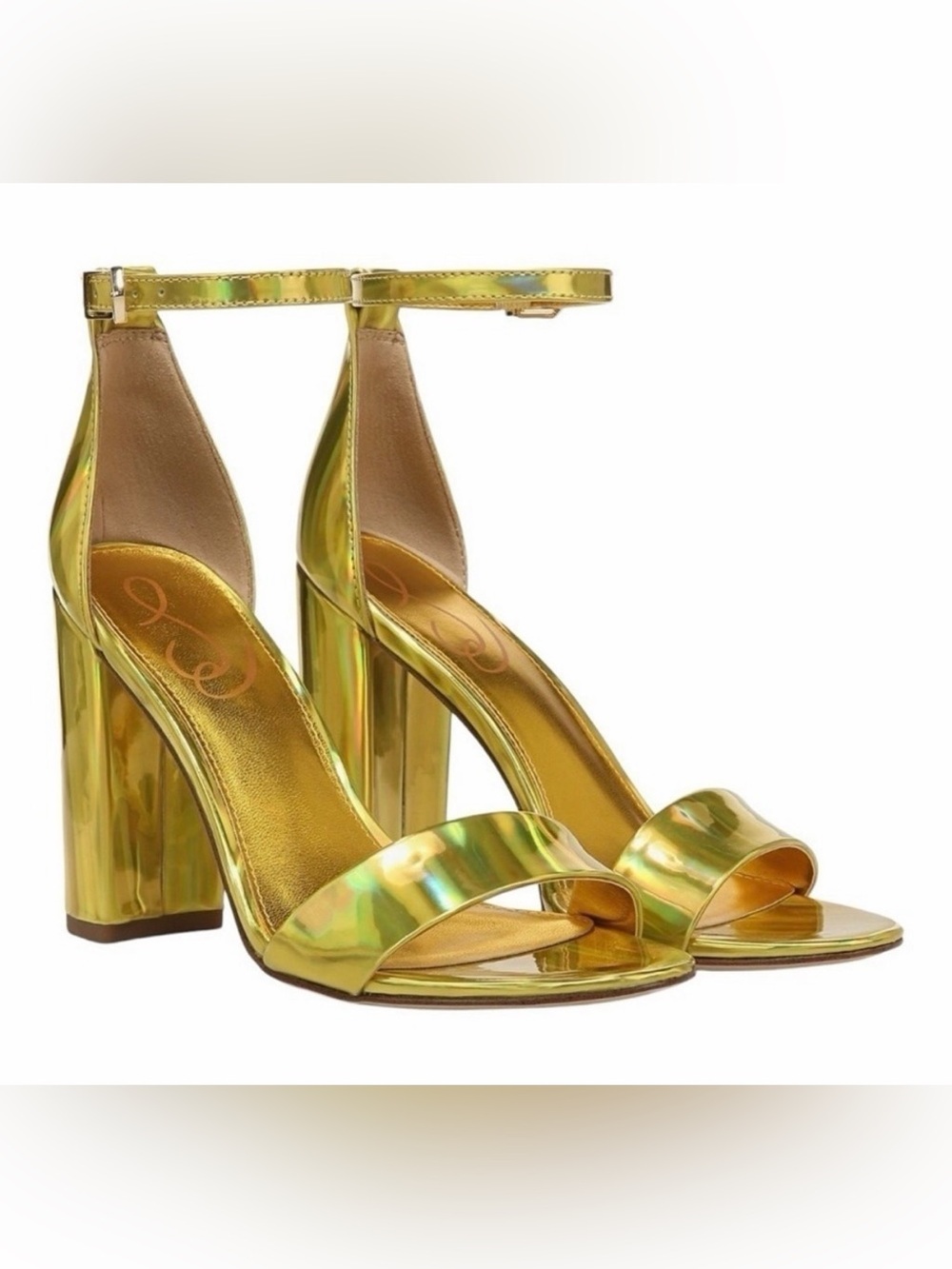 ✨⭐️SAM EDELMAN - YARO | Metallic Gold Ankle-Strap Block Heel Sandals⭐️✨